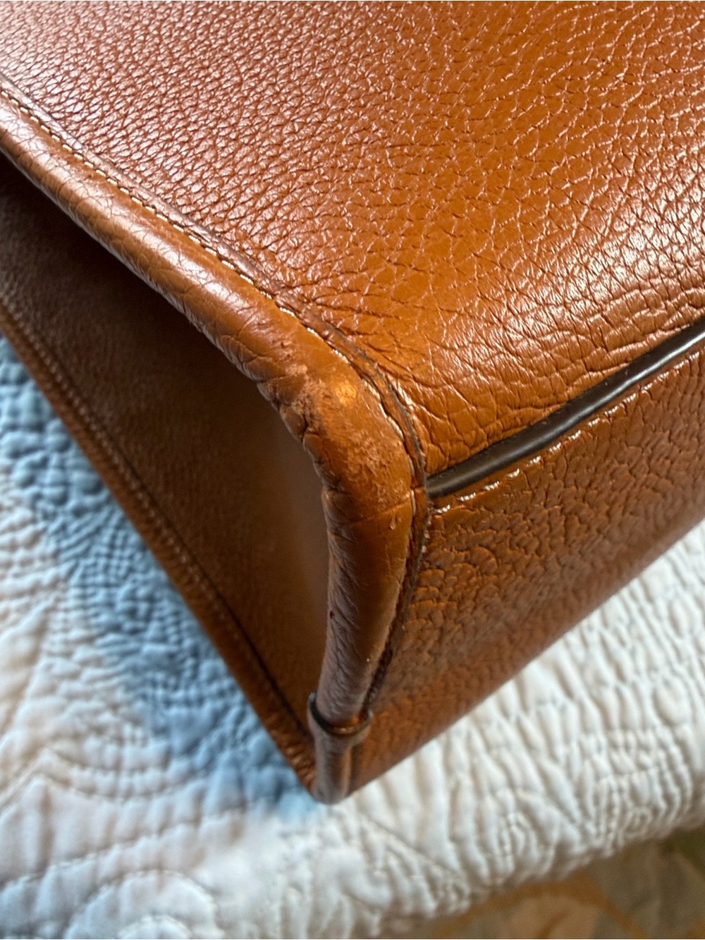 Coach Tan Pebbled Tote with Maroon Canvas Branded Strap - Picture 8 of 15